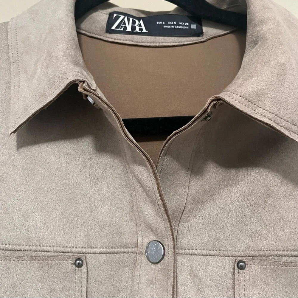 Zara Faux Suede Women's Tan Jacket S - Picture 3 of 7